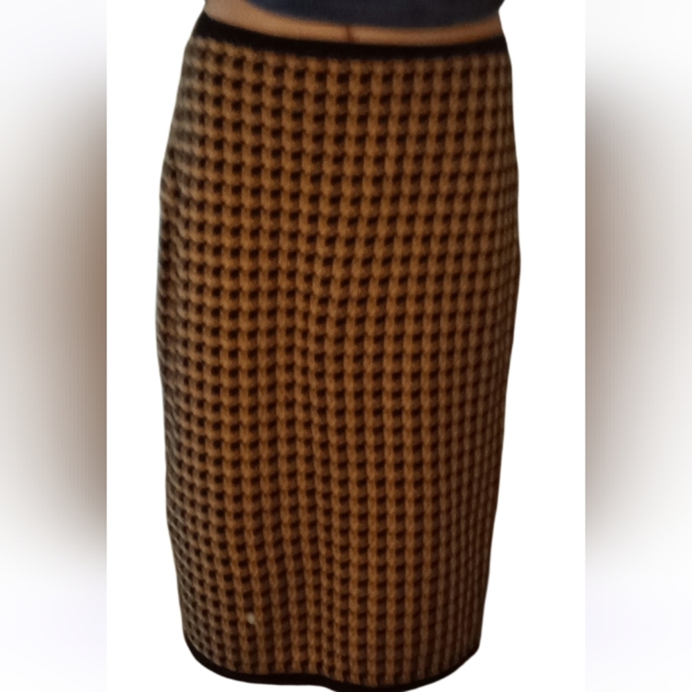 💫Mexx Women's Black and Brown Houndstooth Pencil Midi Skirt
